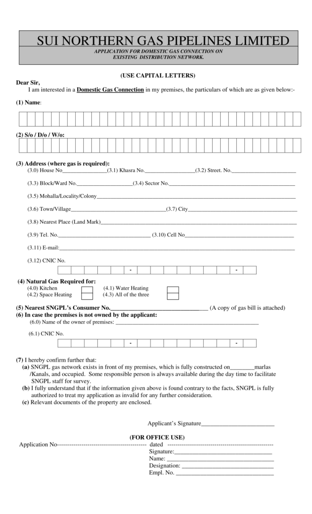 domestic connection form
